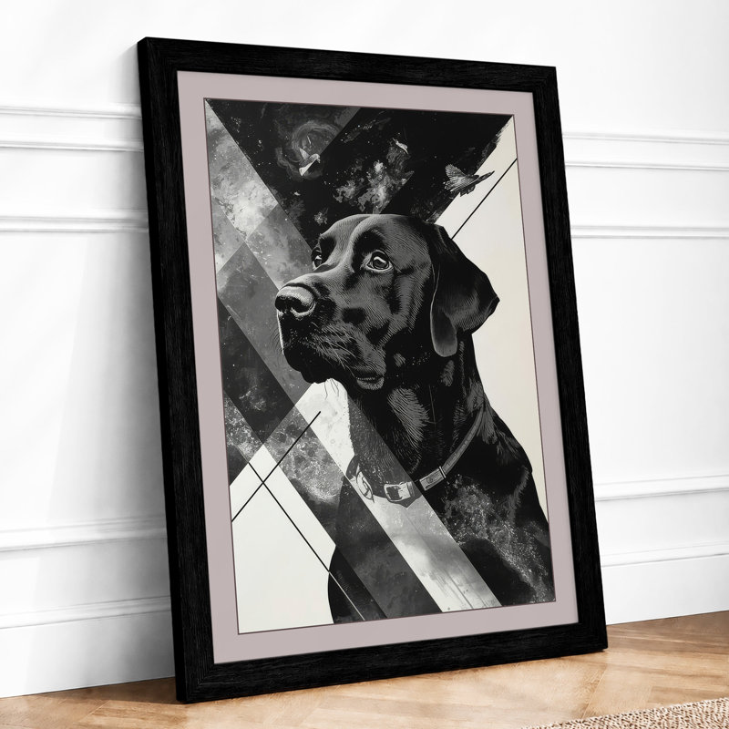 Dog and Geometry Modern - Framed Print, Black, A4 - 29.7 x 21.0 cm