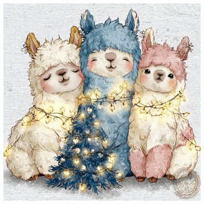 Llamas With Christmas Lights Canvas Gallery Wrap in Many Sizes