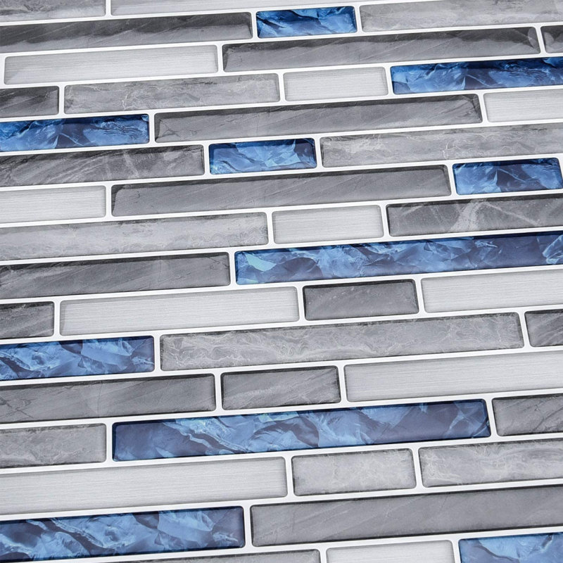 Carrelage mural auto-adhésif 12 po x 12 po pour la cuisine, 10 feuilles, Bleu / gris