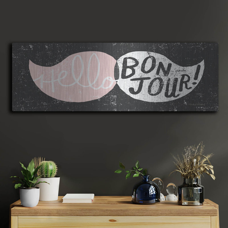 «Ridiculous Mustache Vintage Panel Black and Pink» par Michael Mullan, art mural en métal, H 12 po x l 36 po