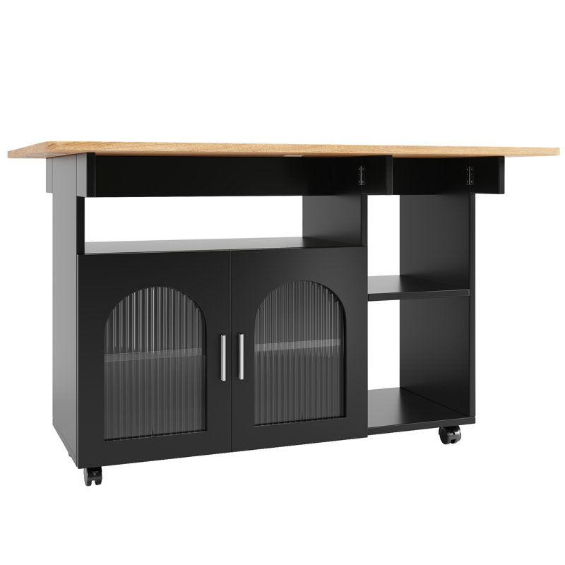 Wood Kitchen Island, Black