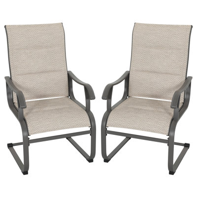 Atrayu Outdoor Patio Dining Armchair with Breathable PVC and Fabric Iron Frame for Backyard
