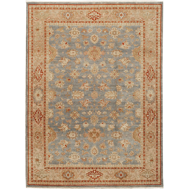 Tapis bleu clair et crème noué à la main de haute qualité