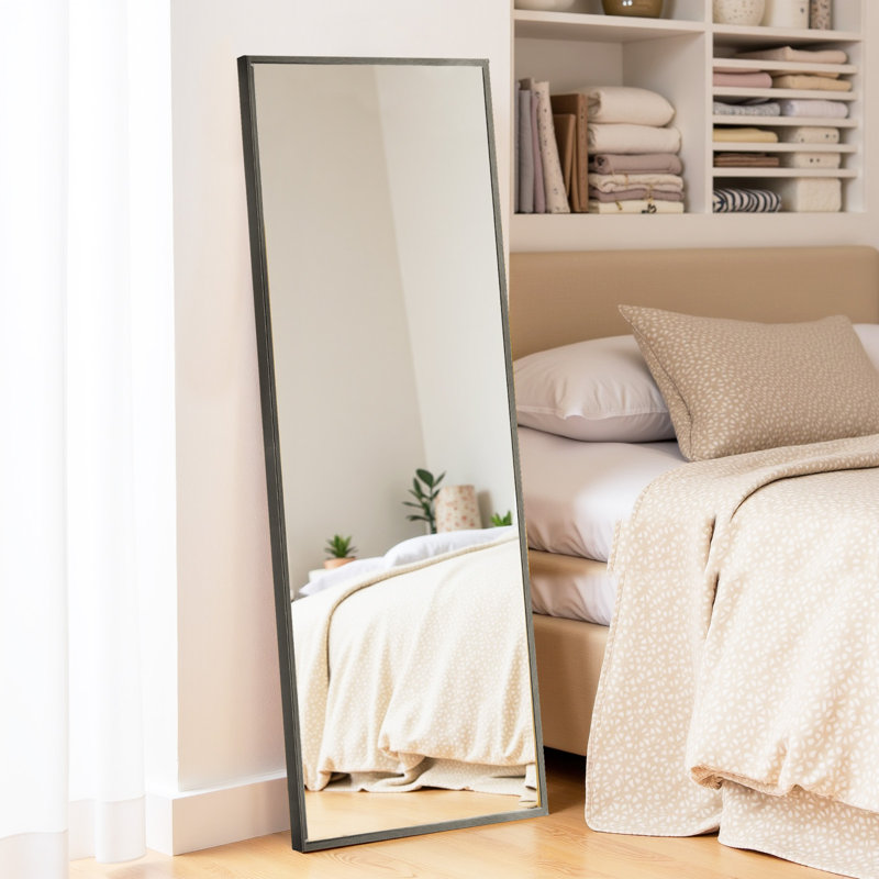 Full Length Mirror, Floor Mirror Standing Hanging Or Leaning Against Wall, Suitable For Bedroom, 59" x 16", Black