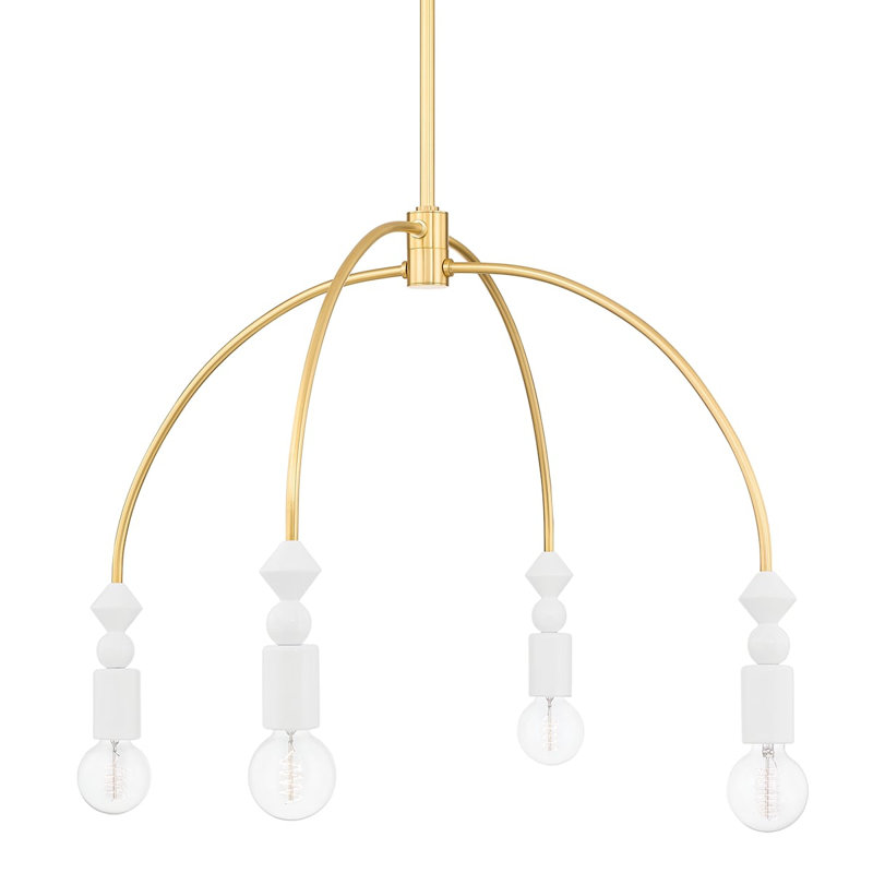 Lustre géométrique unique à 4 lumières avec détails en céramique Flora