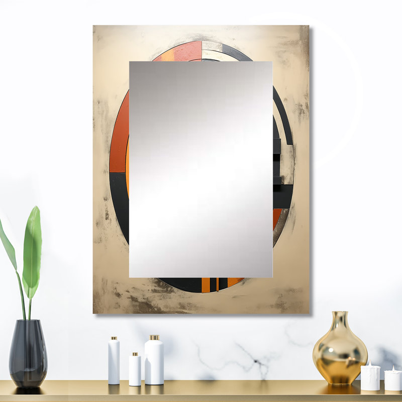 Midcentury Geometric Abstract In Retro Orange - Midcentury Modern Unique Wall Mirror, Modern Mirror, Printed Metal Art