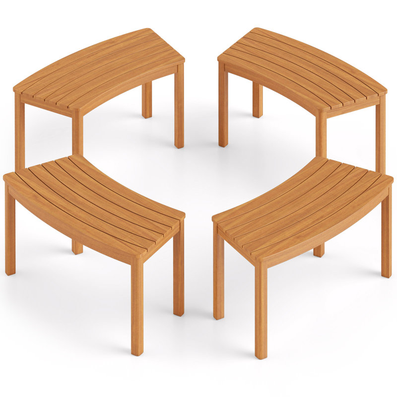Banc d'extérieur courbé en bois d'acacia