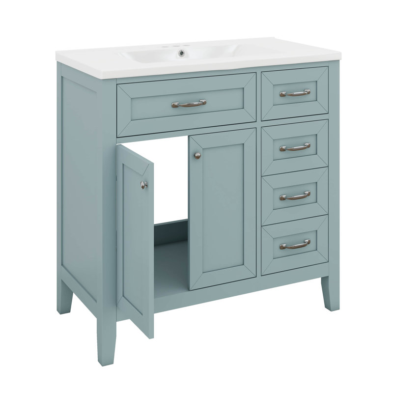 Meuble-lavabo 36 po avec lavabo, armoire de salle de bain avec tiroirs, structure solide et panneau de fibres à densité moyenne