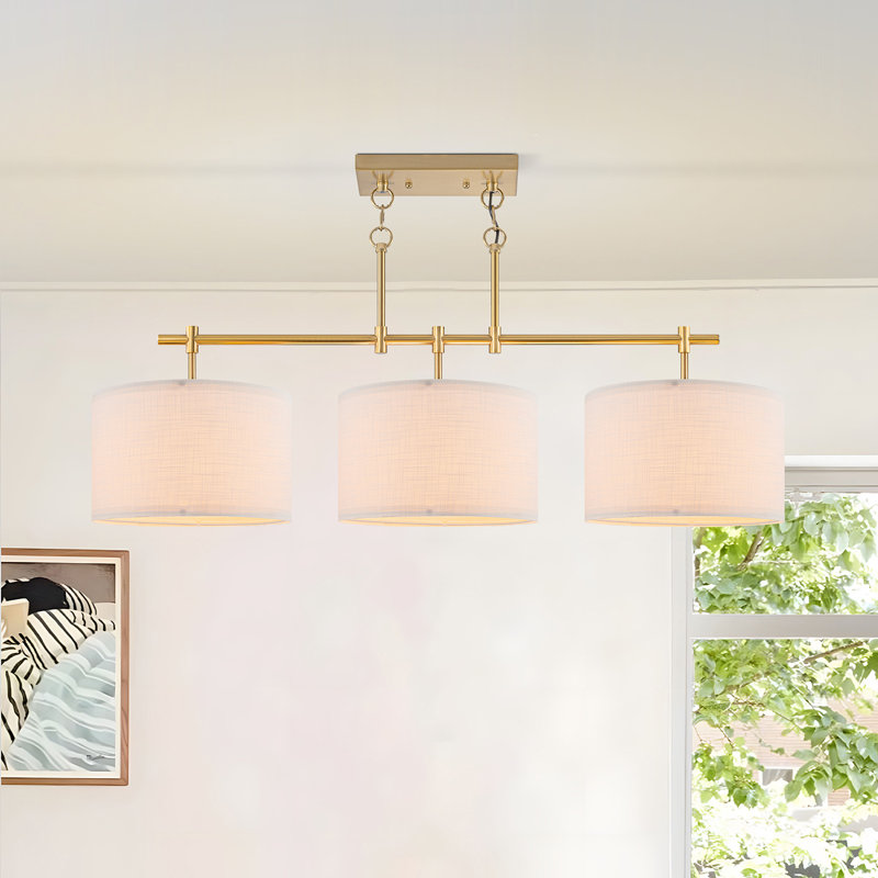 Luminaire suspendu pour îlot de cuisine 3 lumières en tissu Konur, Doré