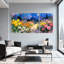 Abstrait coloré fleurs chemin nuit ciel jardin ensemble de 3 impressions d'art sur toile-665933034