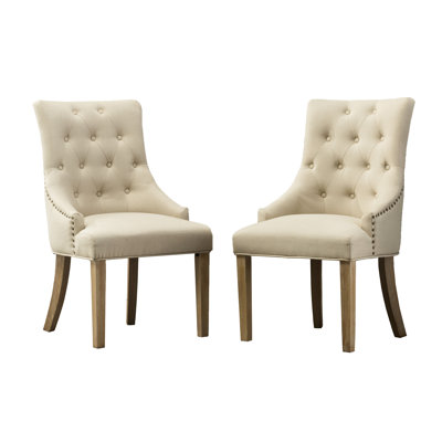 Of 2 Tan Button Solid Wood Wingback Accent Chairs - Attractive Two Artistic Flair