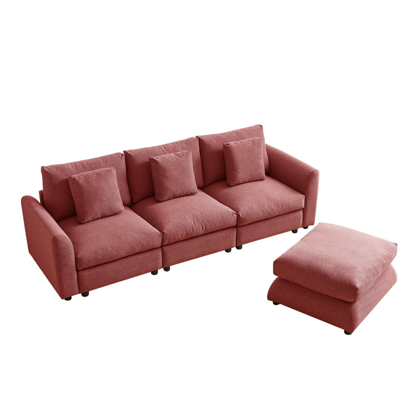 4-Piece 102'' L-Shape Sectional, Red Fabric