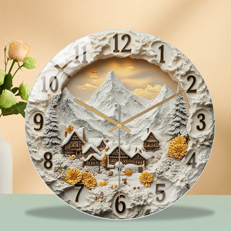 Horloge murale de montagne en hiver - horloge murale moderne en verre 12 po