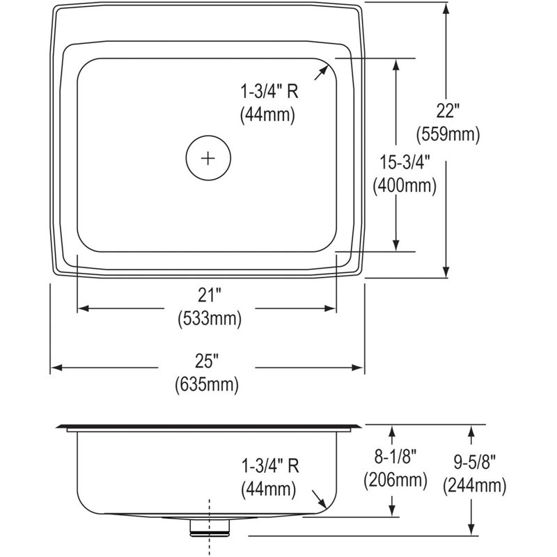 Lustertone 25" L x 22" W Drop-In Kitchen Sink with Basket Strainer and Drain Assembly, MR2 hole