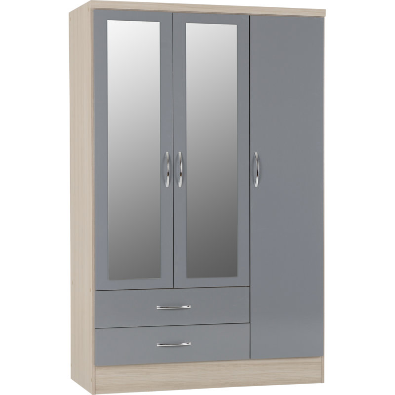 Cascio 3 Door Wardrobe, Grey Gloss/Light Oak Effect Veneer