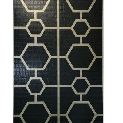Alligator texturé à motif géométrique hexagonal noir