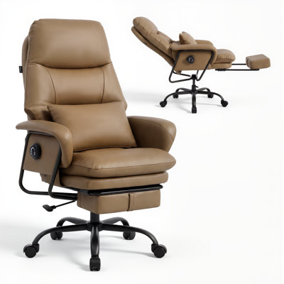 Reclining Office Chair with Faux Leather Upholstery, 4 Position Backrest and Retractable Footrest