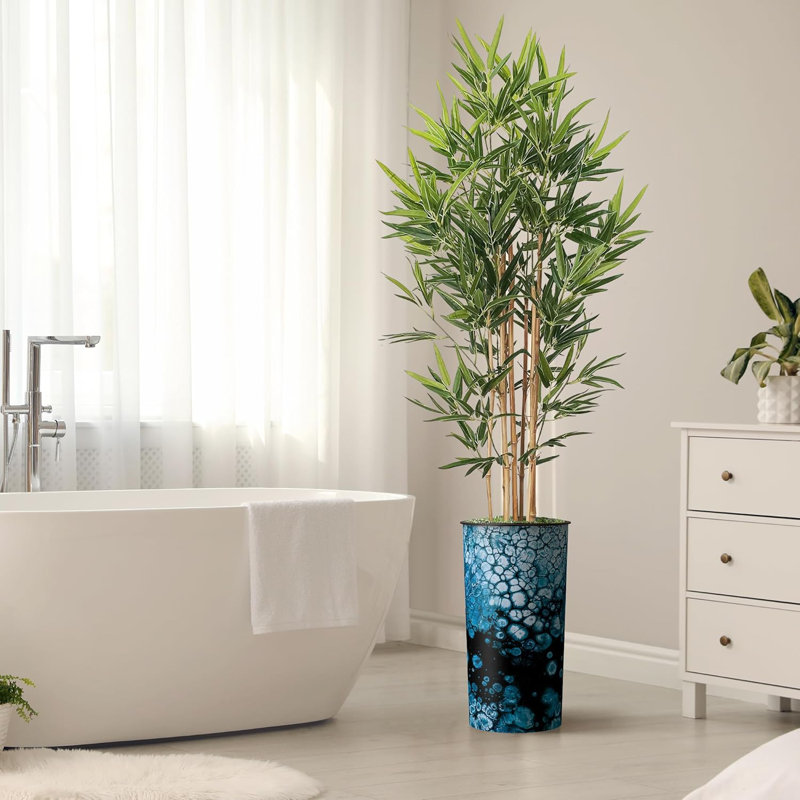 Artificial Tree in Contemporary Planter Fake Bamboo Silk Tree (Plant Pot Plus Tree), Abstract Navy