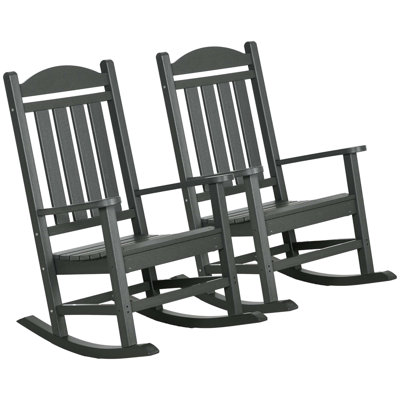 2 Pieces Outdoor Rocking Chair,All Weather-Resistant HDPE Rocking Patio Chairs with Rustic High Back,Armrests,Oversized Seat and Slatted Backrest