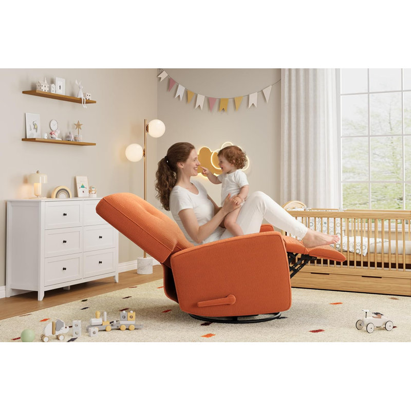 Fauteuil inclinable et pivotant à 360 °, fauteuil de chambre de bébé en velours côtelé pour petits espaces, orange, Orange
