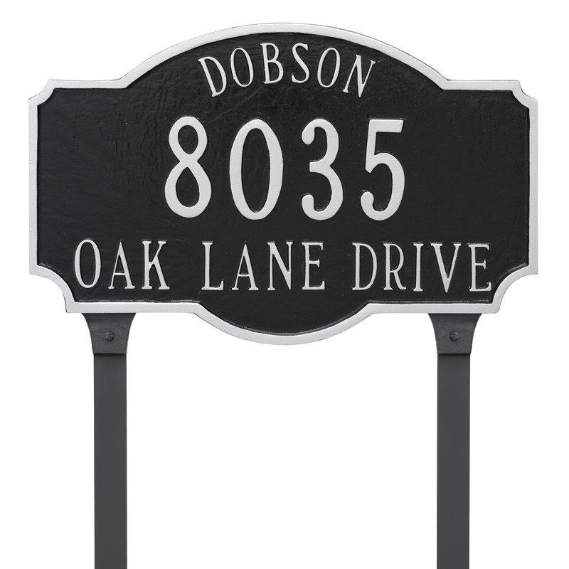 Montague Estate Standard Two Line Address Sign Plaque with Lawn Stakes, Black/Copper, Yes