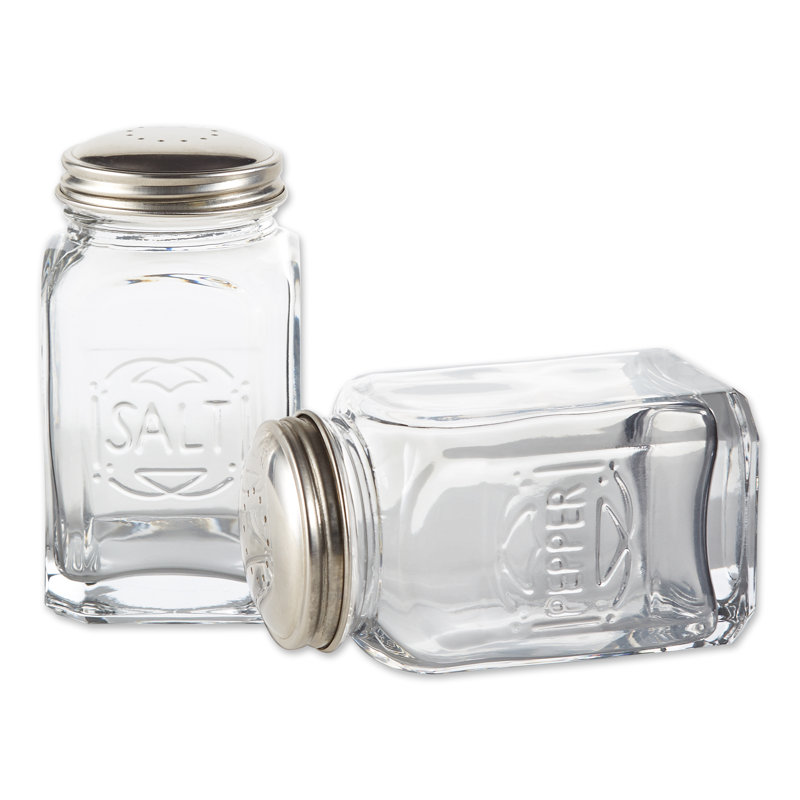 Clear Glass Retro Salt and Pepper Shaker Set with Stainless Steel Lids