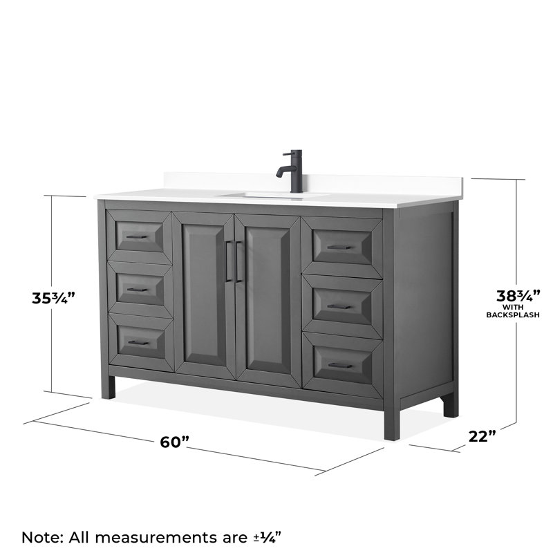 Daria 60'' Single Bathroom Vanity with Marble Top, White Cultured Marble, Dark Gray, Matte Black