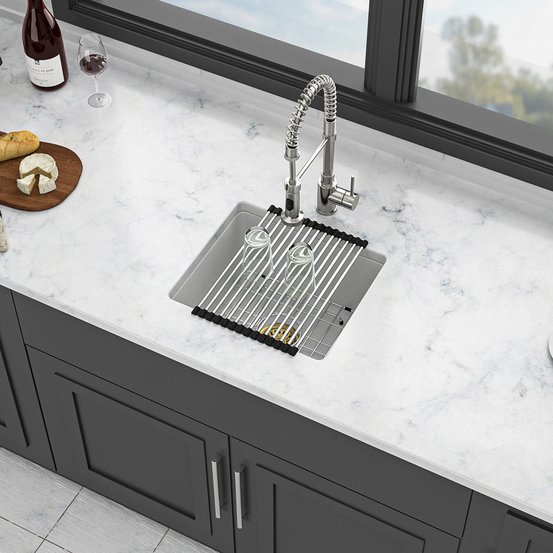 Quartz Kitchen Sink - 17.71"X15.74" White Granite Composite Undermount Kitchen Sink