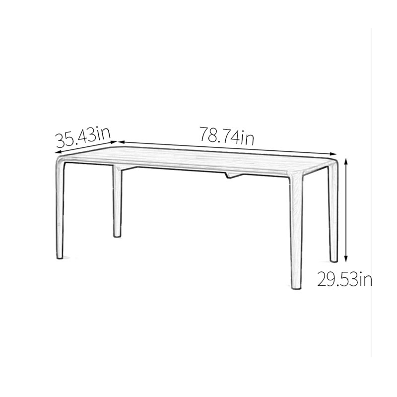 Rectangular solid wood dining table, 29.53"H x 78.74"L x 35.43"W
