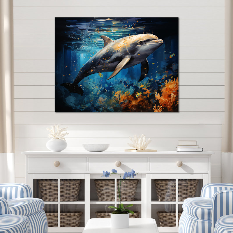 «Dolphin Odyssey» sur toile, H 16 po x l 32 po x P 1 po, Toile tendue