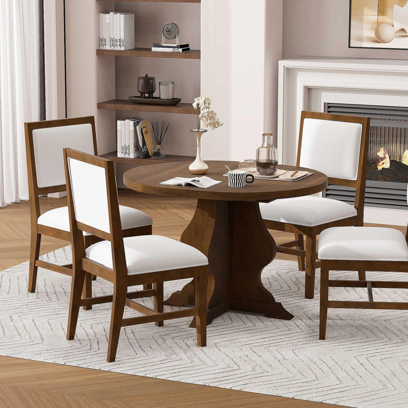 Ensemble de table de salle à manger 5 pièces avec 4 chaises rembourrées Farmhouse, Brun