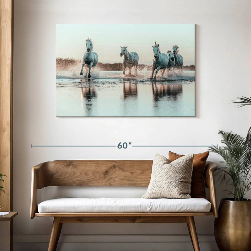 Chevaux français blancs Brampt, H 30 po x l 45 po