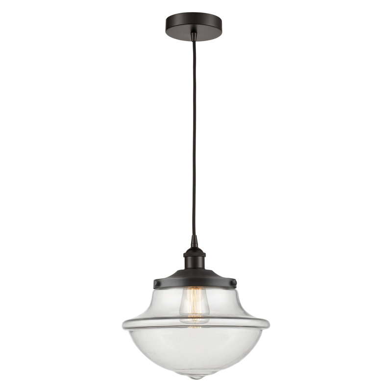 Luminaire suspendu simple à 1 lumière Grourke, Transparent, Bronze huilé