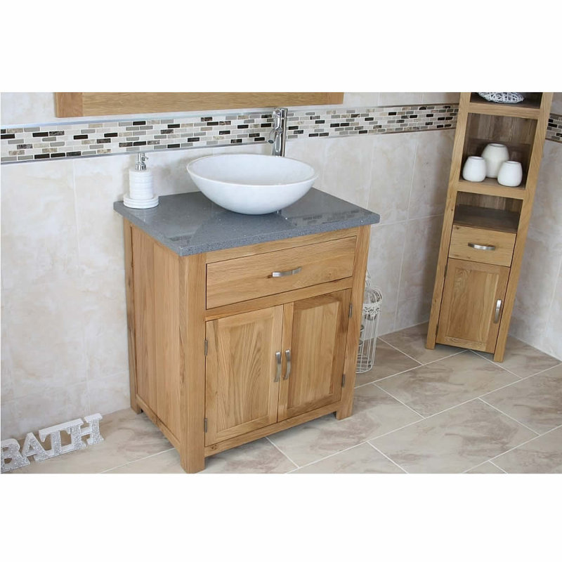 Deckert 750 mm Freestanding Single Vanity with Vessel Stone Basin, White, Grey