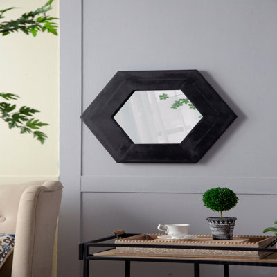 Miroir hexagonal 18,5 "x 18,5" avec cadre en bois massif, décoration murale