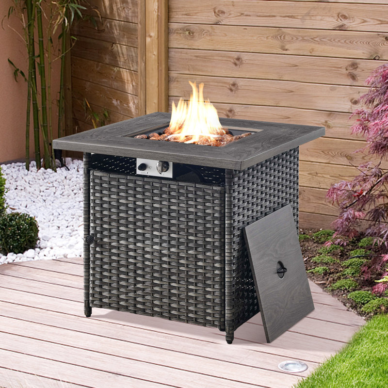 Table de foyer au gaz propane de 50 000 BTU, carrée en osier de 76 cm (30 po), avec couvercle., Gris