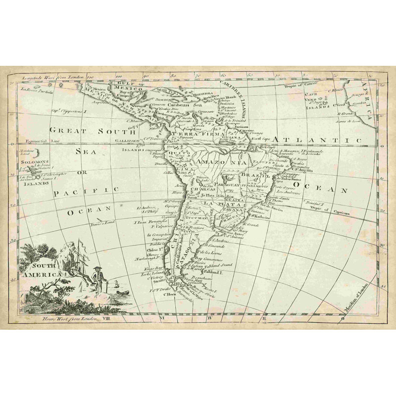 Carte de l'Amérique du Sud, H 8 po x l 12 po