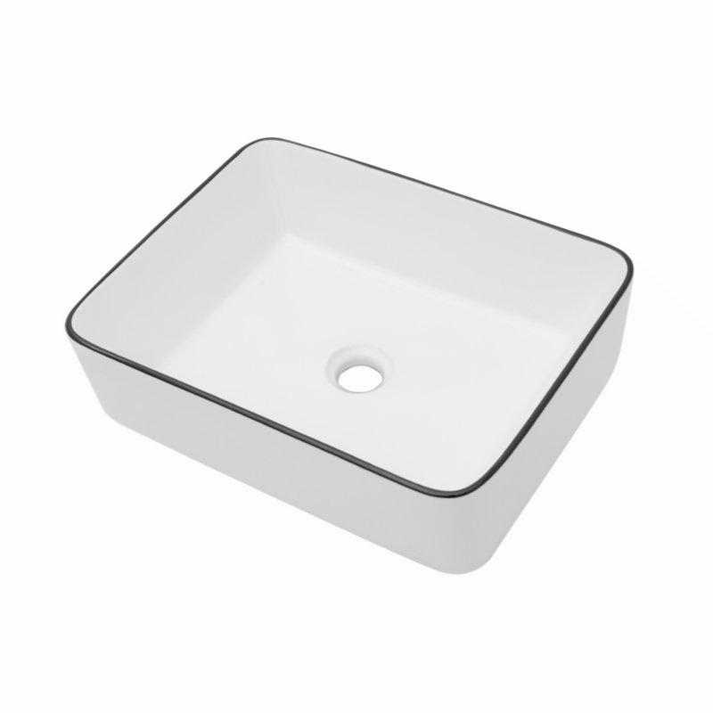 16X12 Inch Ceramic Rectangular Vessel Bathroom Sink, Black