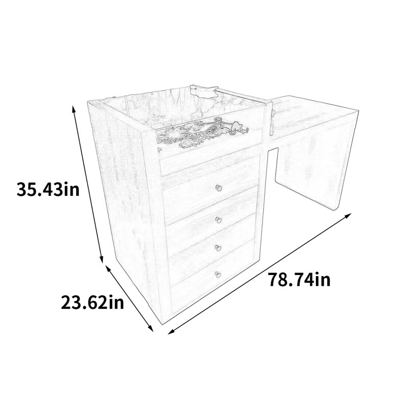 Armoire pour îlot central en bois massif de style rétro, H 35,43 po x l 78,74 po x P 23,62 po