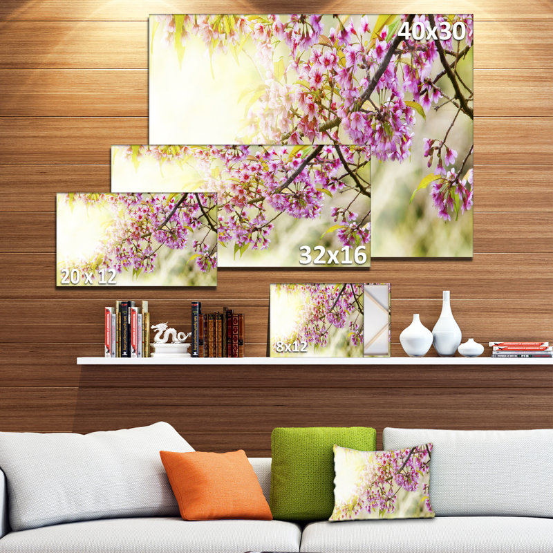 Blooming Cherry Flowers - Reproduction de photo sur toile tendue, H 16 po x l 32 po