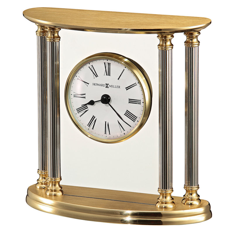 Glam Roman Numeral Mirror Quartz Movement / Crystal Tabletop Clock in Brass/Silver/Clear