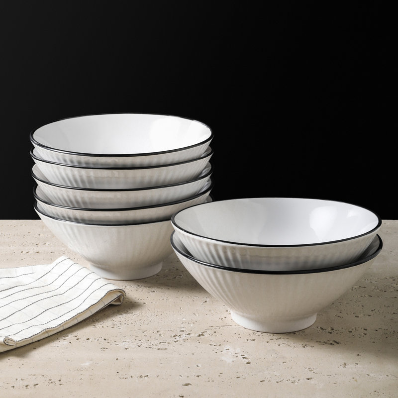White Ribbed Ceramic 32-Piece Dinnerware Set, Service for 8