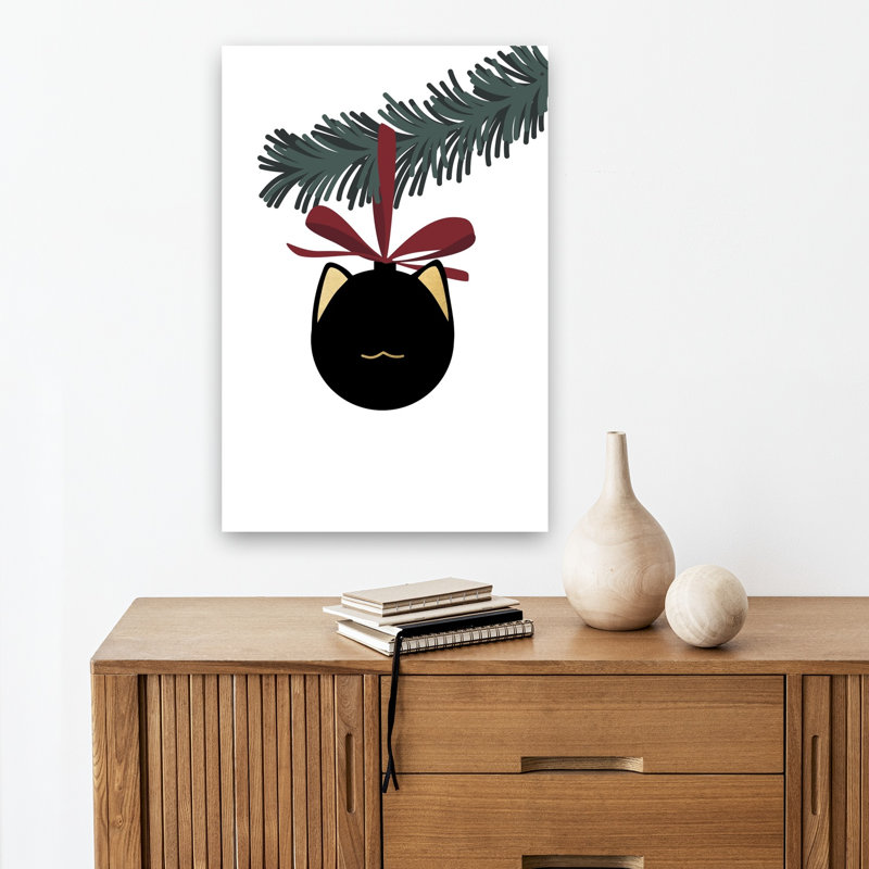 Christmas Cat Ornament Contemporary Cat Winter Wall Art Print 1 Piece Wrapped Canvas Wall Art, 45.72cm H x 30.48cm W
