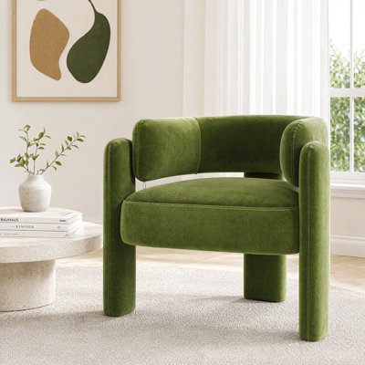 Fauteuil d'appoint moderne en velours, fauteuils demi-tonneau rembourrés confortables avec 3 pieds, fauteuil d'appoint pour le salon, la chambre à coucher, la lecture, capacité de poids de 286 lb (vert)