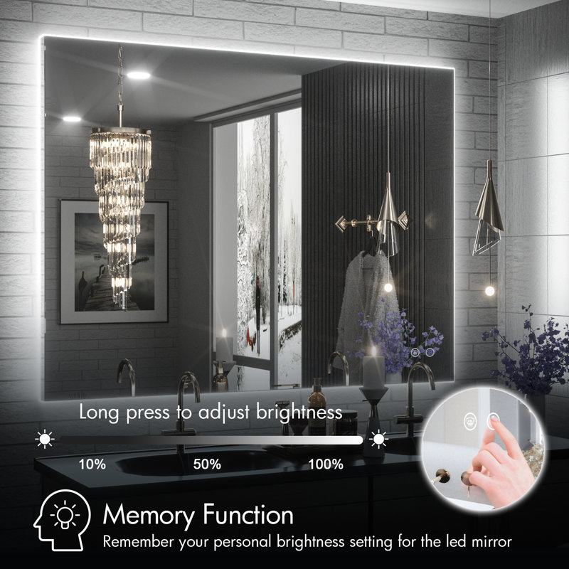 Adorna LED Backlit Frameless Lighted Bathroom Wall Mirror/Vanity Mirror w/ Brightness Adjust, 32" x 40"