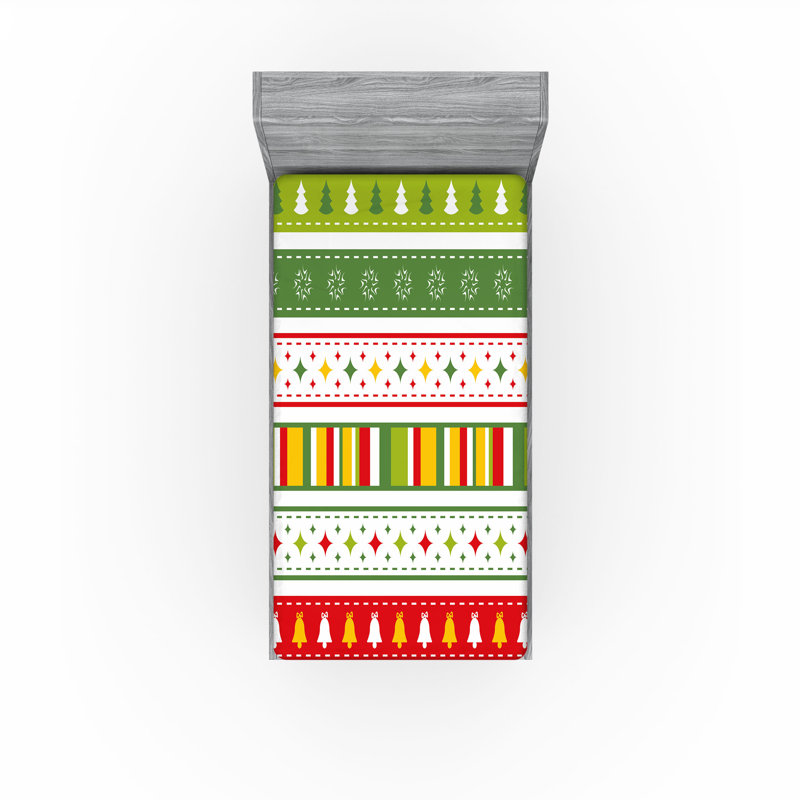 Drap-housse orange Ambesonne, Vert lime / jaune / rayé rouge, Drap-housse pour lit simple TG