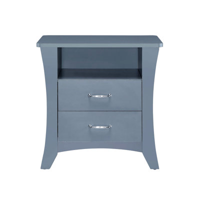 Rectangular Gray Nightstand With 2 Metal Glide Drawers And Open Storage Compartment For Office Decor Use In Bedroom