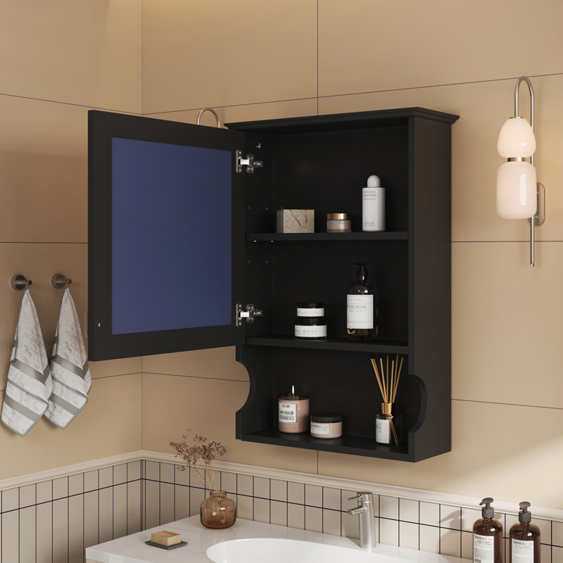 Armoire de rangement de salle de bain murale 20 "avec miroir, Noir