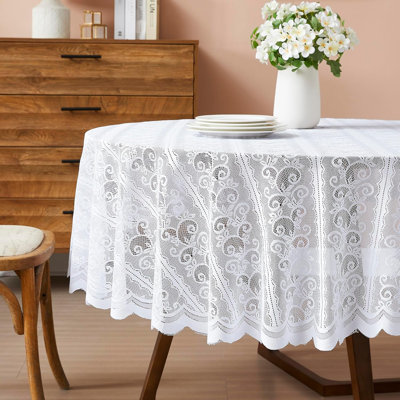 Nappe ronde blanche 70 pouces pour décoration de table de salle à manger rustique