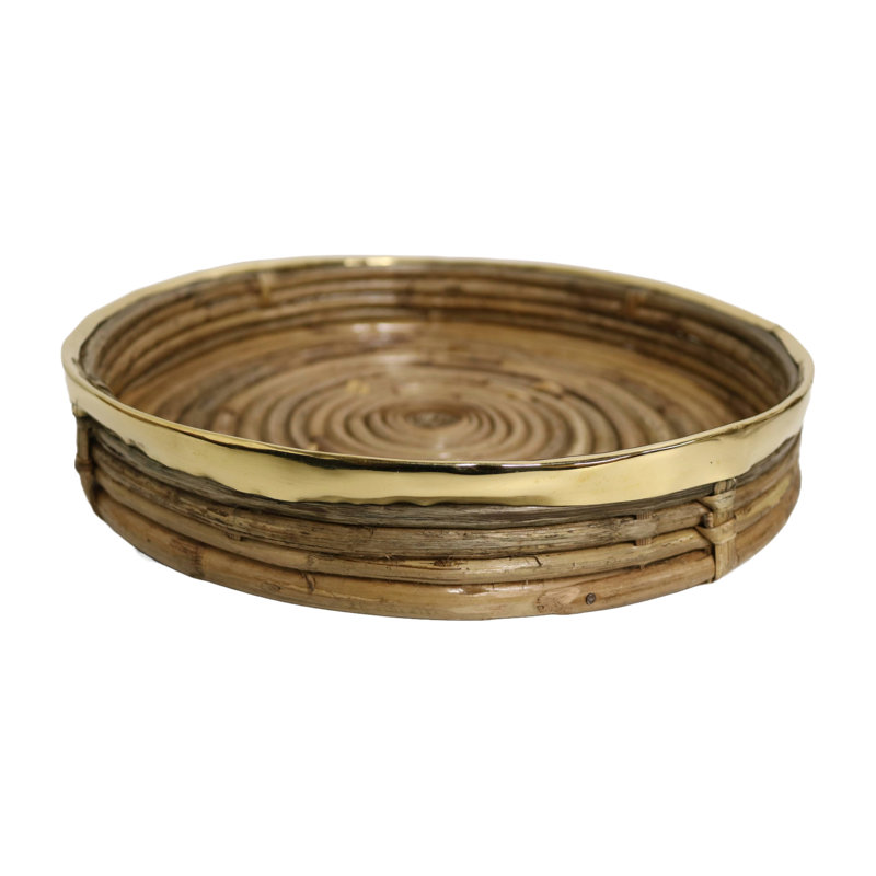 Plateau rond en canne de 12 po avec rebord en laiton Home & Manor